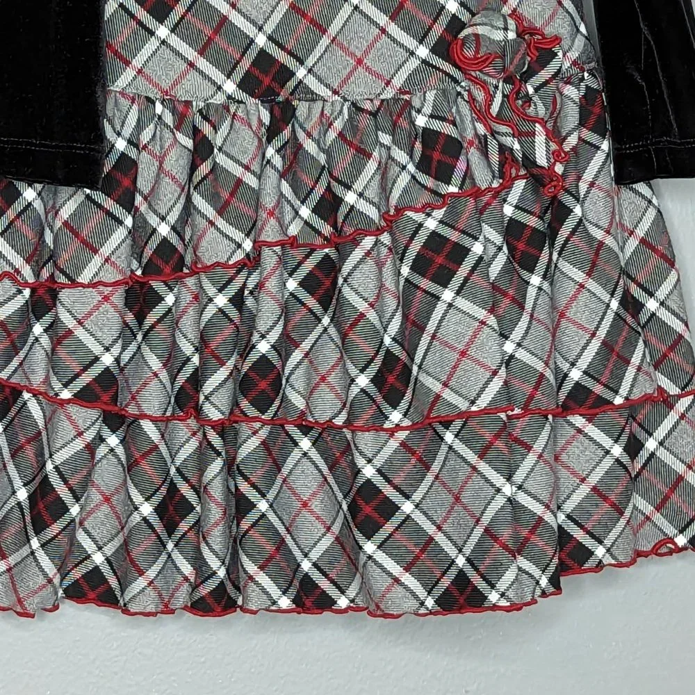 The Children's Place Long Sleeve Velvet & Plaid Holiday Dress Size 4